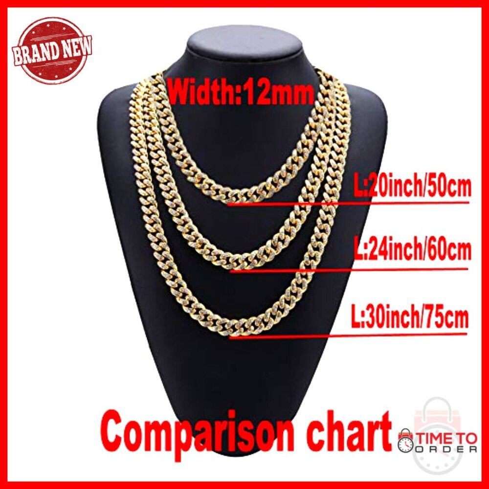 18K Gold Plated Cuban Link Chain Set 12/14/20mm Necklace Bracelet - Picture 4 of 7